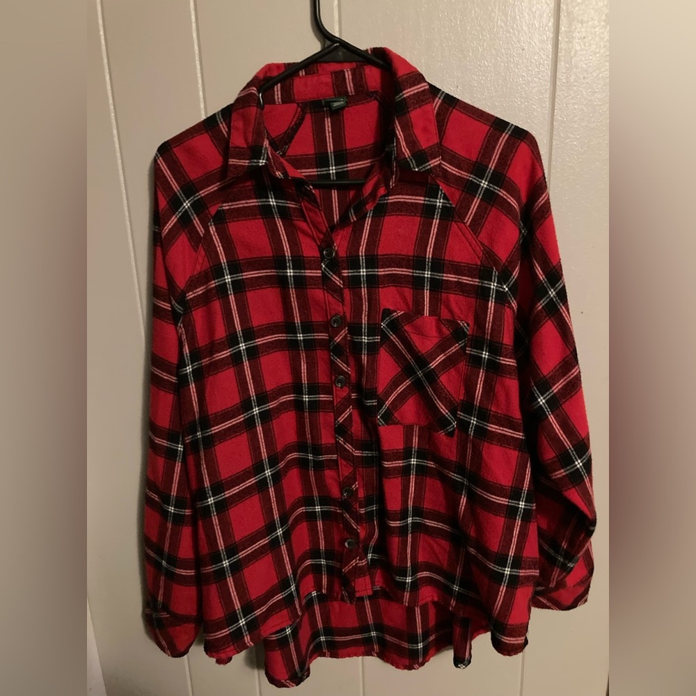 Red Plaid Button-Up Shirt